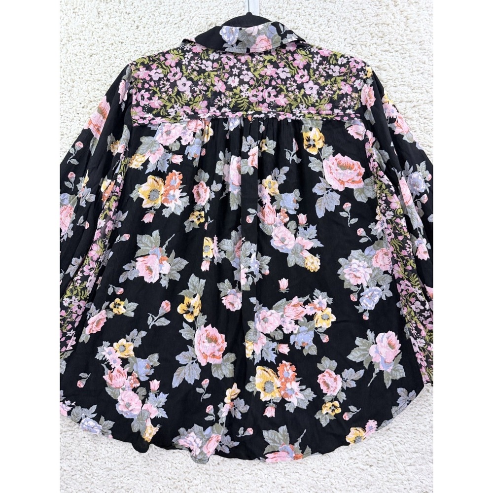 Free People Hold On To Me Black Floral Print Blouse Medium Oversized Top - Picture 11 of 16